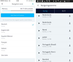 Foreløpig er det et svært begrenset utvalg språk tilgjengelig i Here-appen på iOS. Til høyre ser du utvalget som er tilgjengelig for Android. Forhåpentligvis utvides dette med tiden også for iOS-brukere.