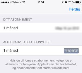 Omtrent slik ser abonnements-valget ut på iOS.