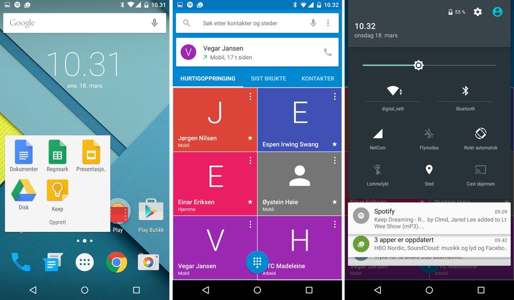 Store deler av Android fikk seg en overhaling da versjon 5.0 Lollipop ble lansert. Menysystemet er fortsatt like enkelt å bruke.