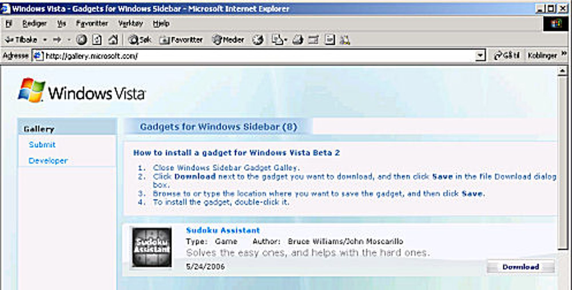 Windows Sidebar Gallery