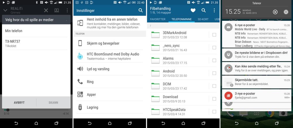 HTC One M9 har hendige multimediafunksjoner, og svært god lyd i de innebygde høyttalerne.