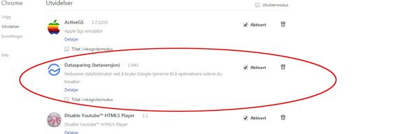 Skru av ved å fjerne avhukingen på «aktivert», eller avinstaller ved å trykke på søppelkassen.