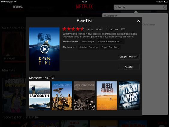 Norske Kon Tiki får du sett via amerikansk Netflix - men ikke norsk.