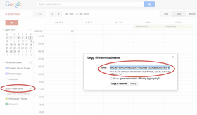 Her skriver du inn Share URL-en i Google-kalenderen.