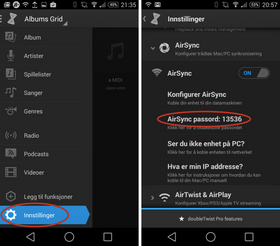 Du finner passordet som synkroniserer Mac-en og Android-en din under Innstillinger i doubleTwist Player.