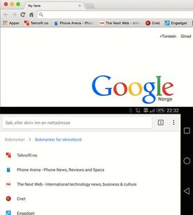 Er du logget inn med samme bruker på både Mac-en og Android-en din vil bokmerkene dine synkroniseres automatisk.