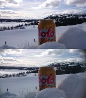 Polariseringsobjektivet skal visstnok øke fargemetningen også, ifølge Photojojo. Her synes effekten å være helt fraværende eller motsatt.(Øverst: VANLIG Nederst: POLARISERT).
