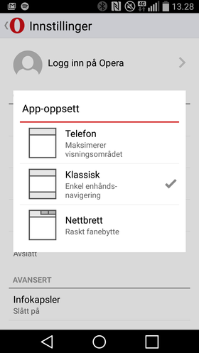 Velg hvordan du lettest navigerer i appen med de nye visningsvalgene.