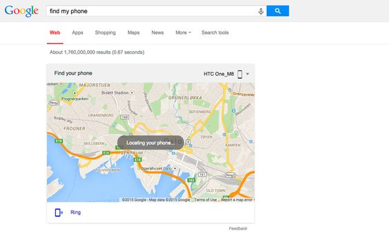 Slik ser det ut etter at du har søkt på «find my phone».