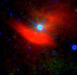 Infrarødt bilde av en nebula nær stjernen 48 Librae, oppdaget ved hjelp av WISE.