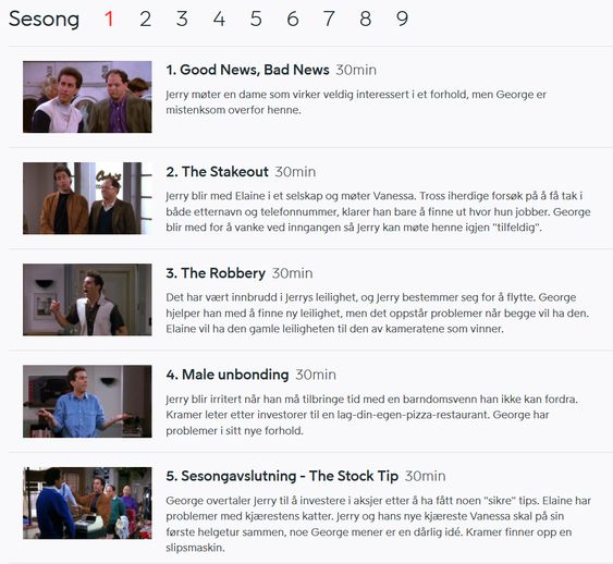 Viaplay viser alle de 180 episodene av Seinfeld.