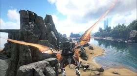 Fly gjennom lufta på ein Pteranodon.