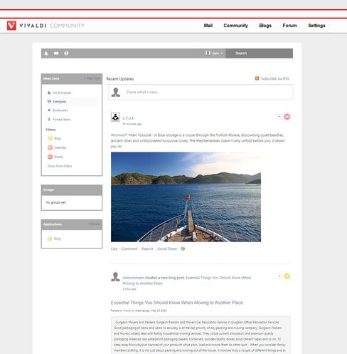 Vivaldi Community er et slags sosialt nettverk for nettleseren. Et liknende nettverk var tidligere tilgjengelig for Opera-brukerne.