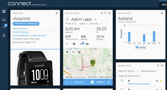 Skjermbilder fra Garmin Connect.