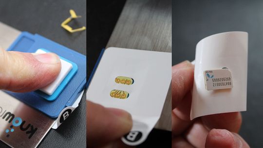 Verktøyet hjelper deg å plassere klistremerket riktig, samme hvilken type SIM-kort du bruker. .
