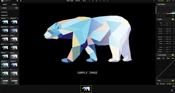 Polarr er en ganske avansert web-app for bilderedigering, og en av få web-baserte løsninger som støtter raw-format.