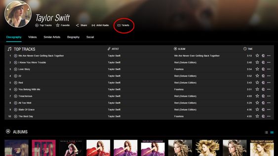 Taylor Swifts nye TIDAL-profil, med billettkjøp-lenke.