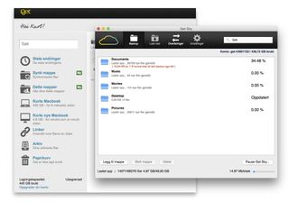 Slik ser henholdsvis Get Skys nettsider og Get Sky-programmet på Mac ut. Get Sky på nett er identisk med Jottacloud – med unntak av Get-logoen på toppen.