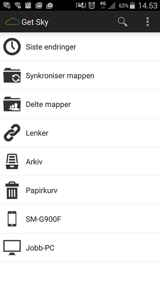 Et eksempel på hvordan appen til Get Sky ser ut. Her hentet fra Android.