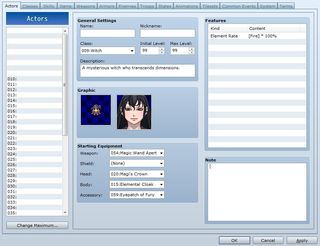 Karaktereditoren i RPG Maker VX Ace.