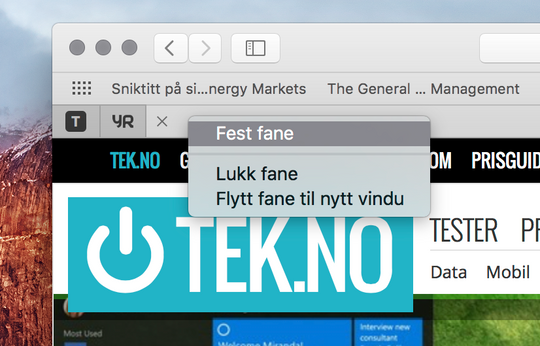 Fest faner du bruker mye eller som er relevante for deg i perioder til fanelinjen. Da lastes de inn hver gang du starter Safari og holder seg oppdaterte..