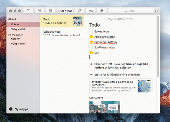 Notat-appen har fått en skikkelig overhaling i OS X El Capitan.