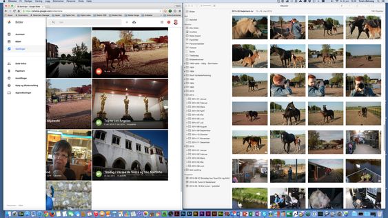 Mye er likt i Bilder fra Google (til venstre) og Apple Bilder. Men det er også en del ulikt under skallet. Slik ser programmene ut når man jobber med dem på en Mac – Google Bilder i en nettleser og Apple Bilder som eget program.