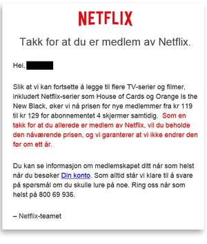 Slik ser eposten mange Netflix-abonnenter har fått ut.