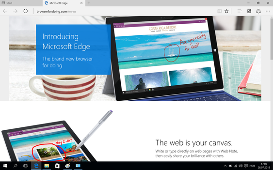 Den nye nettleseren, Edge, er rask og fungerer stort sett bra. Internet Explorer lurer imidlertid fortsatt i kulissene.