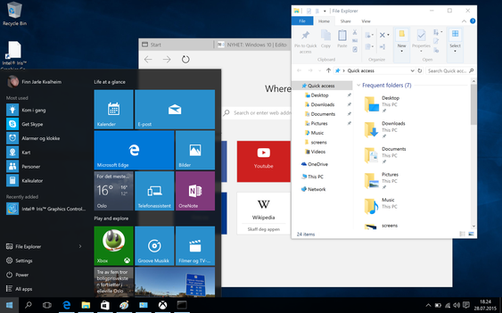 Windows 10 har gått bort fra apper som på død og liv skal dekke hele skjermen. Nå er det vinduer som gjelder igjen - men innholdet i vinduene tilpasser seg skjermstørrelsen.