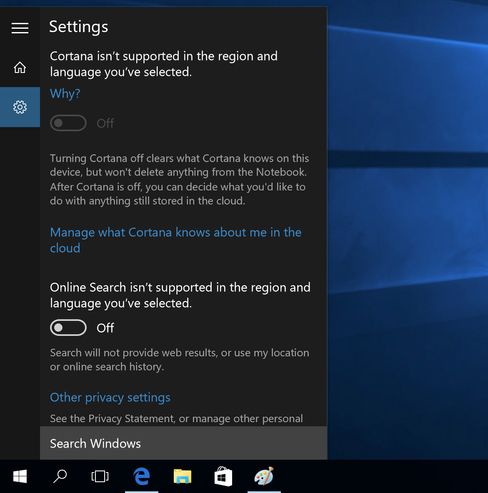 Cortana har fått skryt andre steder, men i Norge vil hun ikke. Hverken språk eller regionsinnstillinger er støttet.