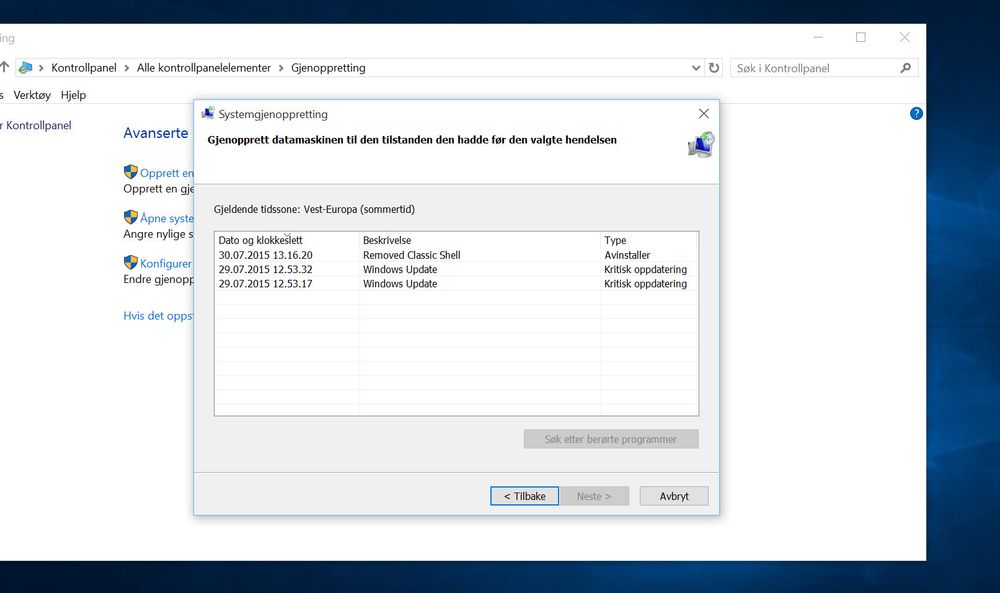 Slik ser den samme prosessen ut om du kjører Windows på norsk.