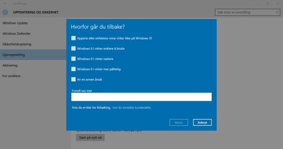 Microsoft vil gjerne vite litt om hvorfor du hopper tilbake. Det er fullt mulig å la tilbakemeldingsfeltet stå tomt, men selskapet gjør et stort poeng av å lytte til brukerne sine om dagen, så det kan være lurt å si sin mening.