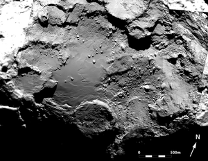 Kometoverflaten er egentlig ganske stilig. Dette bildet er tatt av Rosetta.