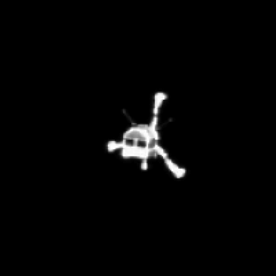 Philae på vei ned mot kometen.