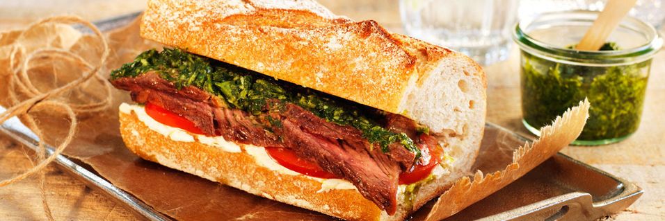 Biff i baguette med ekstra trøkk