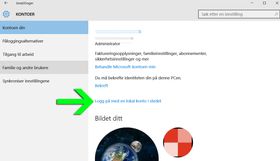 Du har valget mellom å bruke Microsoft-kontoen din eller en Lokal konto.