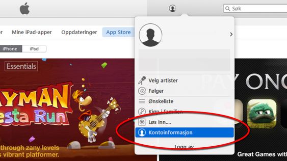 Finn kontoinnstillingene dine i iTunes.