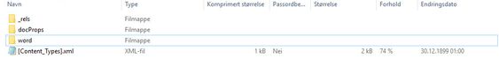Slik ser den nye «.zip»-filen ut inni. Det du vil ha ligger i Word/Media-mappen.
