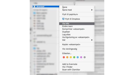 Høyreklikk på filen og trykk på «Vis Info».