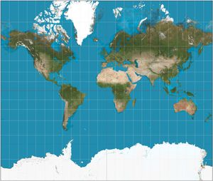 Mercator-projeksjon – hver rute er like stor i virkeligheten.