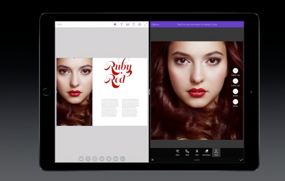 iPad-versjonen av Adobe Photoshop kan gjenkjenne ansikt. Her fikset han smilet til modellen fra litt småsur...
