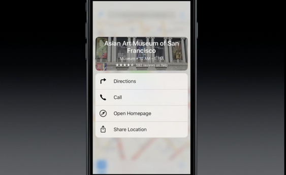 Trykker man lenge på et sted i Apples kart-app, får man opp informasjon om stedet.