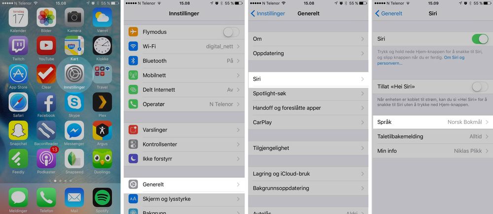 Slik aktiverer du norsk Siri.