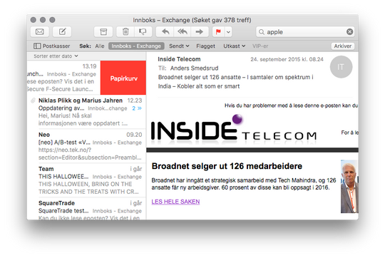 Sveip for å slette eller flagge E-post i Mail.