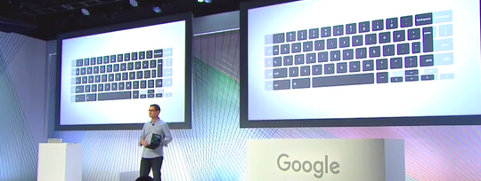 Et helt nytt tastaturkonsept skal få liv i Pixel C – her er noen av tastene flyttet inn på skjermen for å slanke den fysiske størrelsen.