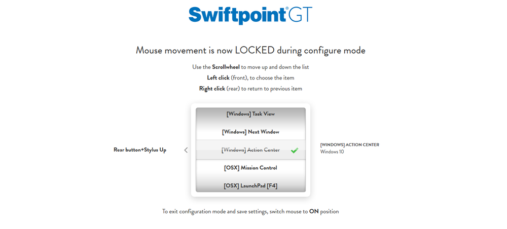 Swiftpoint GT konfigurerer du direkte, uten å måtte installere ekstra programvare.