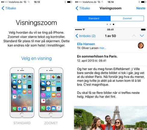 Telefonen gir deg en kjapp mulighet til å skru opp størrelsen på skjermelementene innledningsvis. Ellers har innstillingsmenyen massevis av verktøy for deg som trenger litt ekstra hjelp til å se eller høre telefonen.