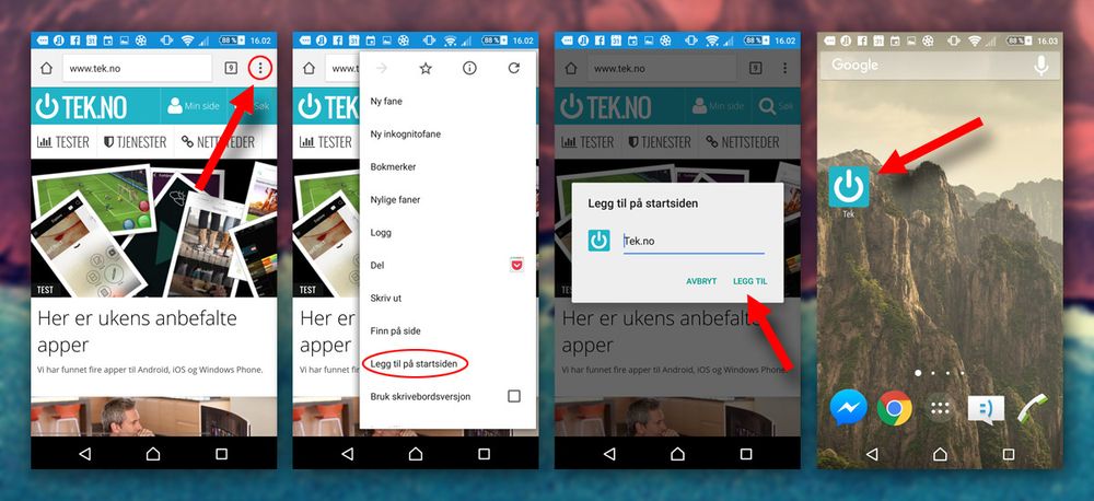 Slik går du frem for å legge til en snarvei i Androids referansenettleser, Chrome.