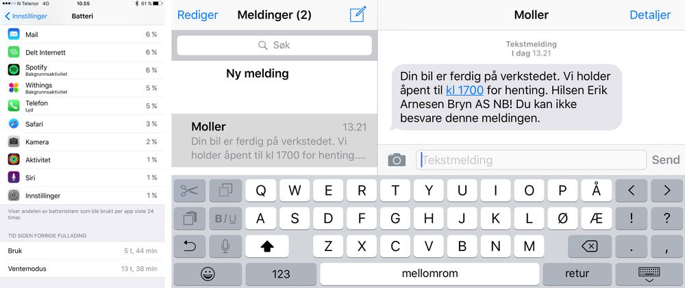 Ved siden av den vesentlig større skjermen er batteritiden den viktigste fordelen ved å gå for iPhone 6S Plus over den vanlige modellen. Ellers er de fleste endringene ganske små, som et liggende tastatur med litt flere valg.